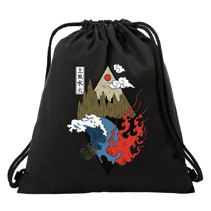 Japanese Nature Elements Art Spiritual nature vintage Drawstring Bag