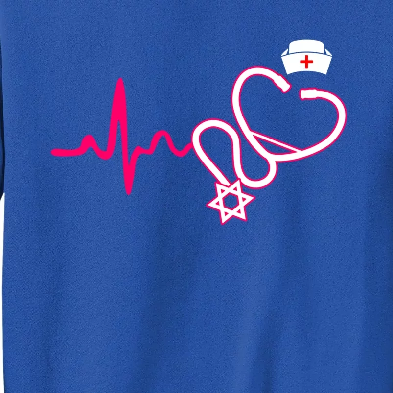 Jewish Nurse Funny Gift Stethoscope Nursing Heartbeat Cute Gift Tall Sweatshirt