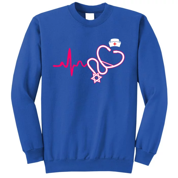 Jewish Nurse Funny Gift Stethoscope Nursing Heartbeat Cute Gift Tall Sweatshirt