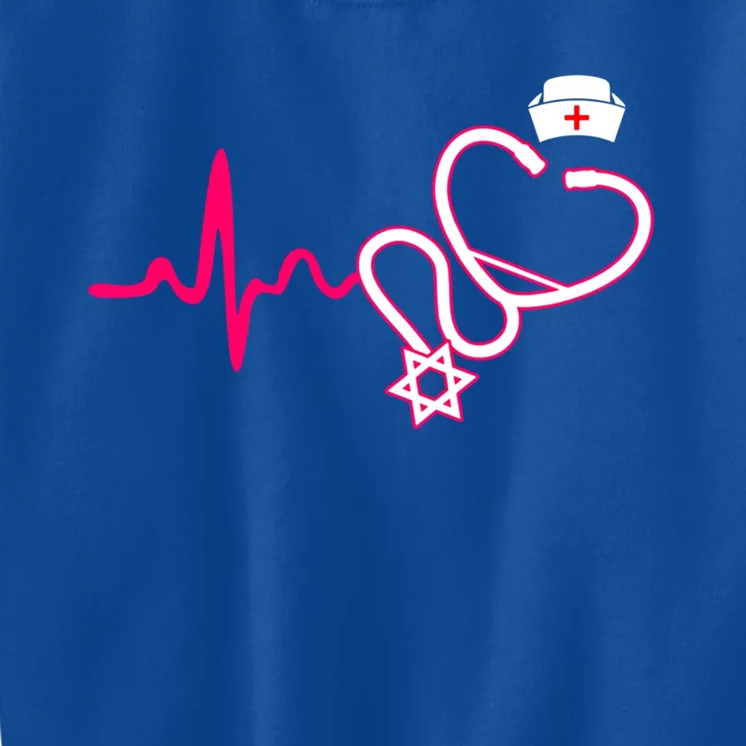 Jewish Nurse Funny Gift Stethoscope Nursing Heartbeat Cute Gift Kids Sweatshirt