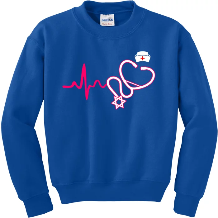 Jewish Nurse Funny Gift Stethoscope Nursing Heartbeat Cute Gift Kids Sweatshirt