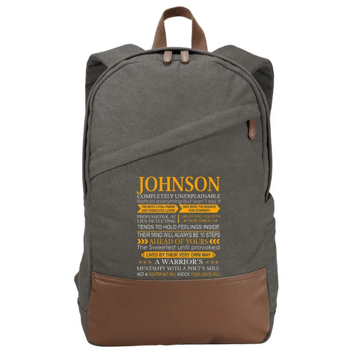 Johnson Name Gift Funny Johnson Cotton Canvas Backpack