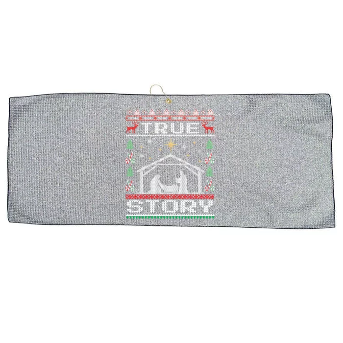 Jesus Nativity Ger Story Holiday Ugly Christmas Gift Large Microfiber Waffle Golf Towel