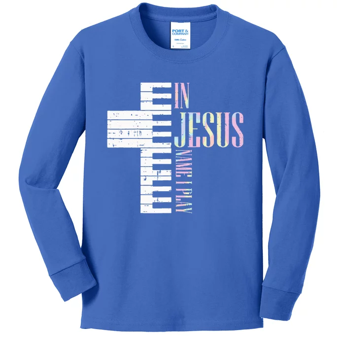 Jesus Name I Play Piano Christian Pianist Kids Long Sleeve Shirt