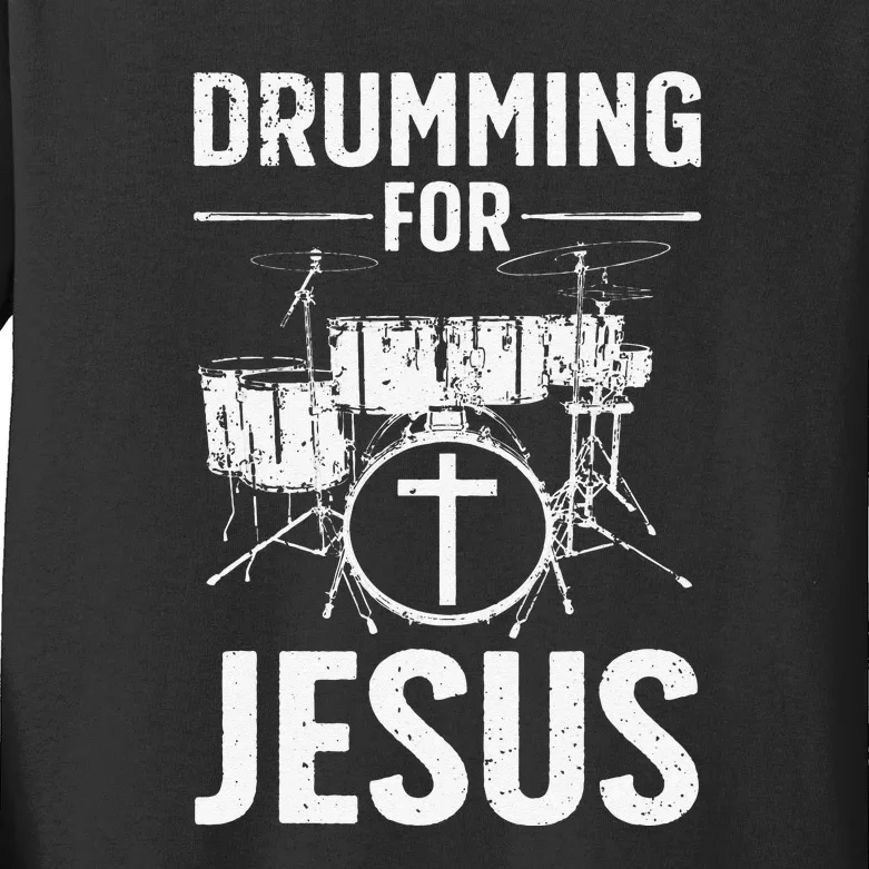 Jesus Name I Play Drums God Drumming Music Christian Kids Long Sleeve Shirt