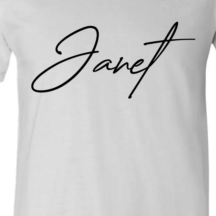 Janet Name In Script Lettering V-Neck T-Shirt