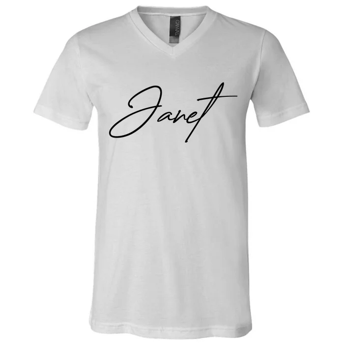 Janet Name In Script Lettering V-Neck T-Shirt