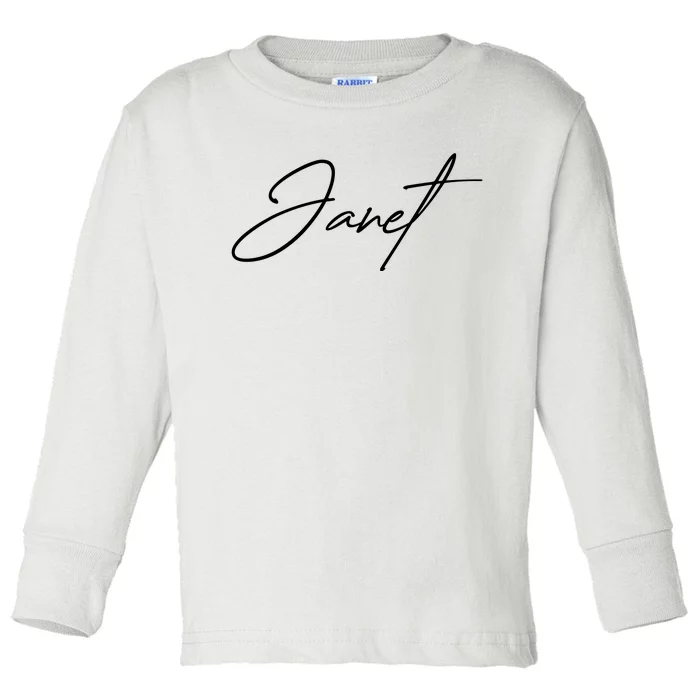 Janet Name In Script Lettering Toddler Long Sleeve Shirt