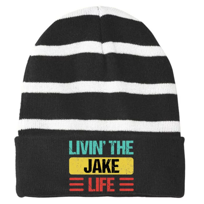 Jake Name Striped Beanie with Solid Band