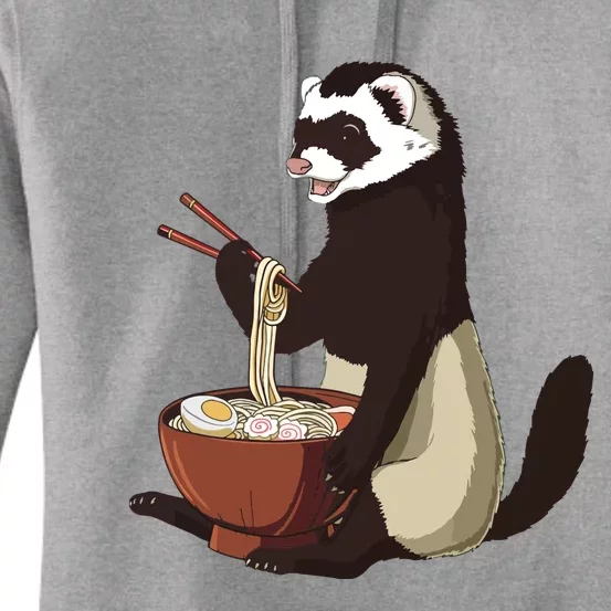 Japanese Noodles Kawaii Ramen Bowl Funny Ferret Women's Pullover Hoodie