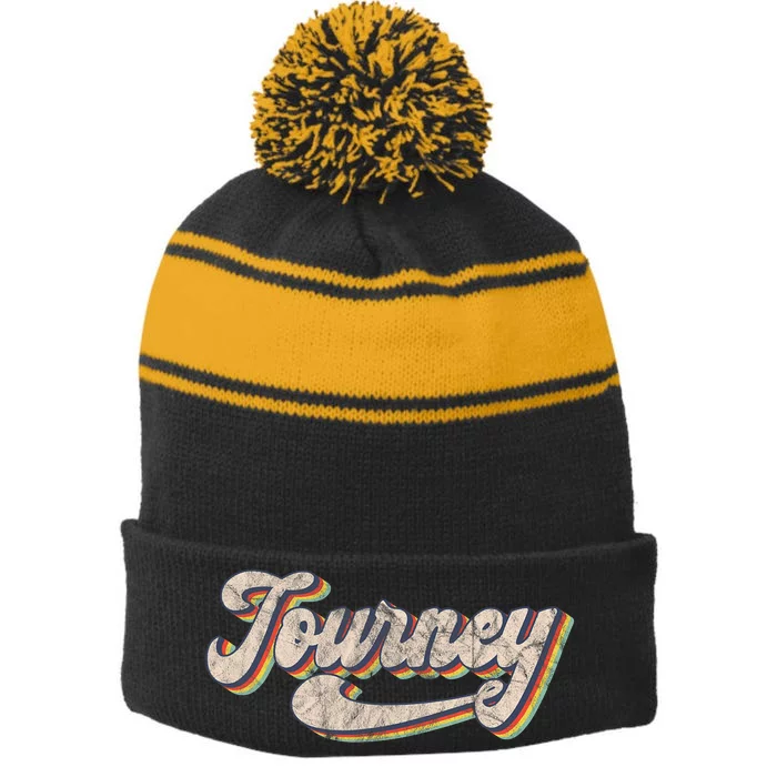 Journey Name Personalized Vintage Retro Stripe Pom Pom Beanie