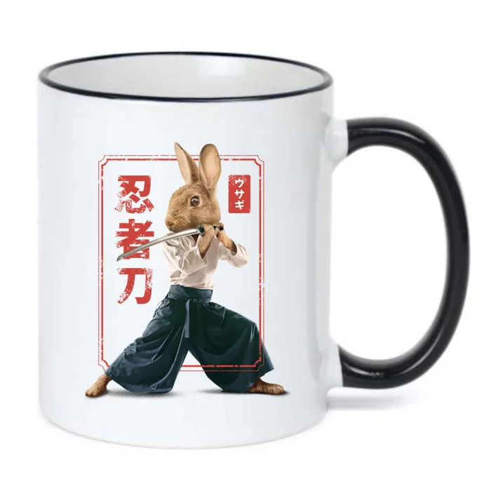 Japanese Ninja Rabbit Black Color Changing Mug