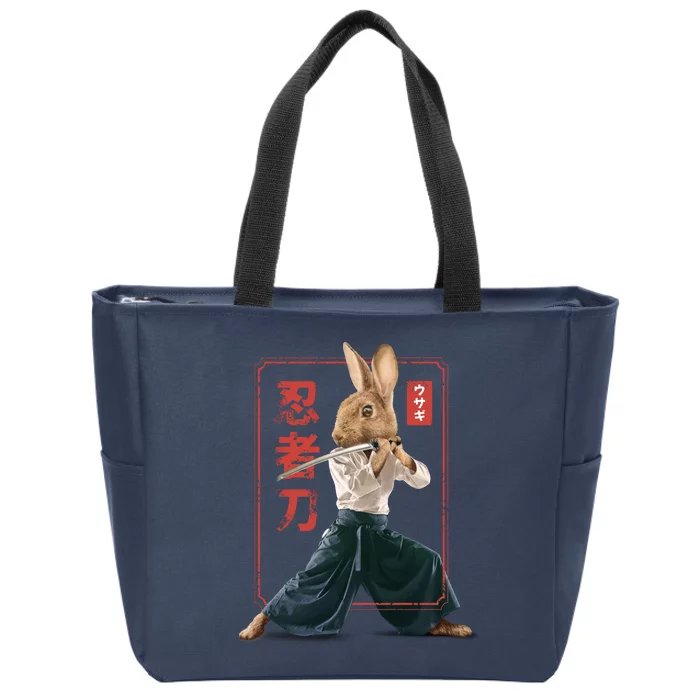 Japanese Ninja Rabbit Zip Tote Bag