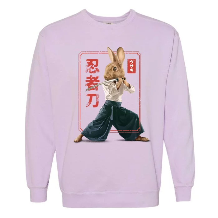 Japanese Ninja Rabbit Garment-Dyed Sweatshirt