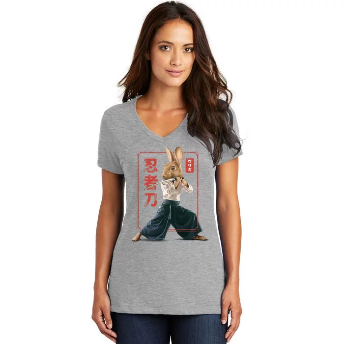 Japanese Ninja Rabbit Women's V-Neck T-Shirt