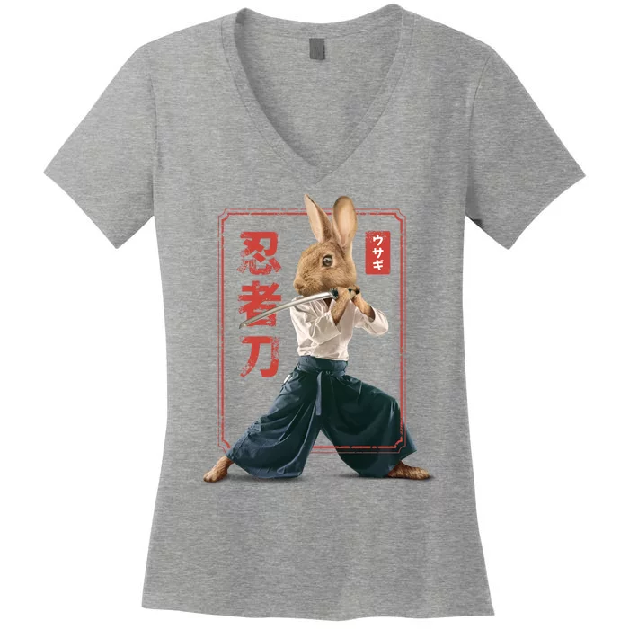 Japanese Ninja Rabbit Women's V-Neck T-Shirt