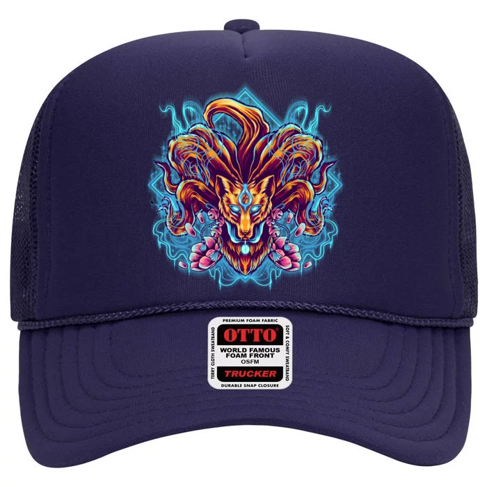 Japanese Nine Tails Kitsune Fox High Crown Mesh Trucker Hat