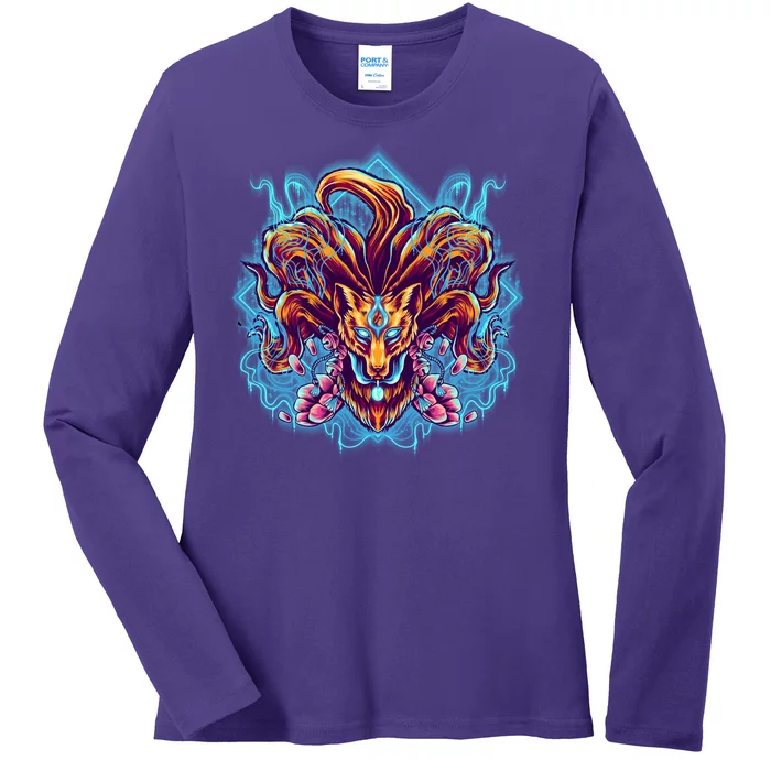 Japanese Nine Tails Kitsune Fox Ladies Long Sleeve Shirt