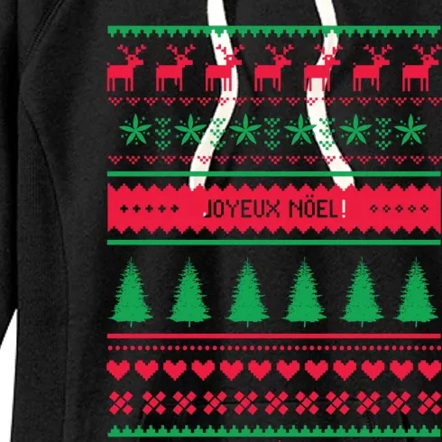 Joyeux Noel Ugly Xmas Reindeer Christmas Trees Snowflake Gift Women's Fleece Hoodie