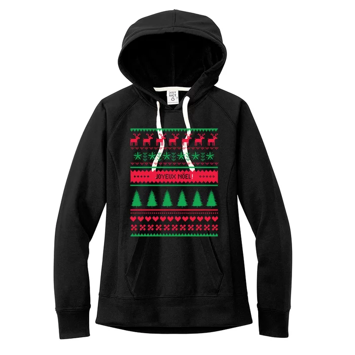 Joyeux Noel Ugly Xmas Reindeer Christmas Trees Snowflake Gift Women's Fleece Hoodie