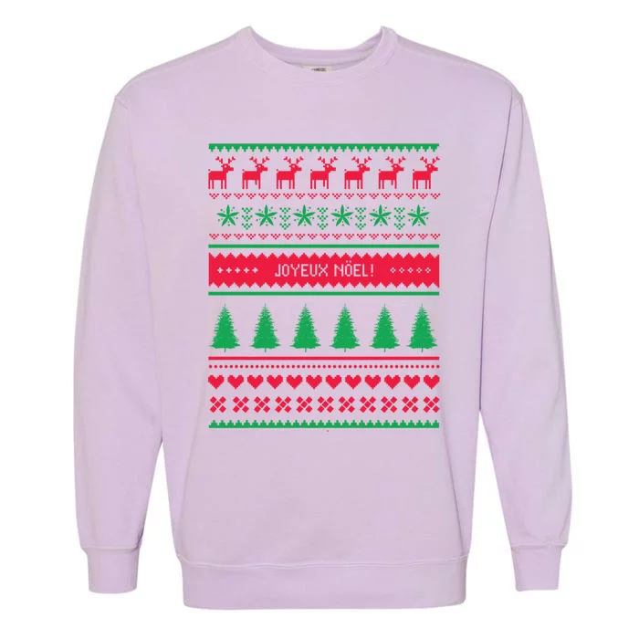 Joyeux Noel Ugly Xmas Reindeer Christmas Trees Snowflake Gift Garment-Dyed Sweatshirt