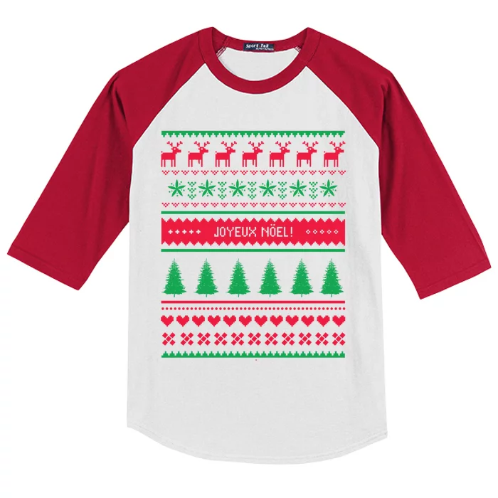 Joyeux Noel Ugly Xmas Reindeer Christmas Trees Snowflake Funny Gift Kids Colorblock Raglan Jersey