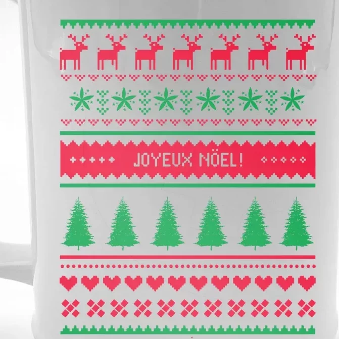 Joyeux Noel Ugly Xmas Reindeer Christmas Trees Snowflake Funny Gift Front & Back Beer Stein