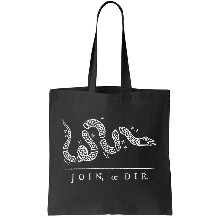 Join Or Die Snake Franklin Independence Gadsden 1776 Flag Tote Bag