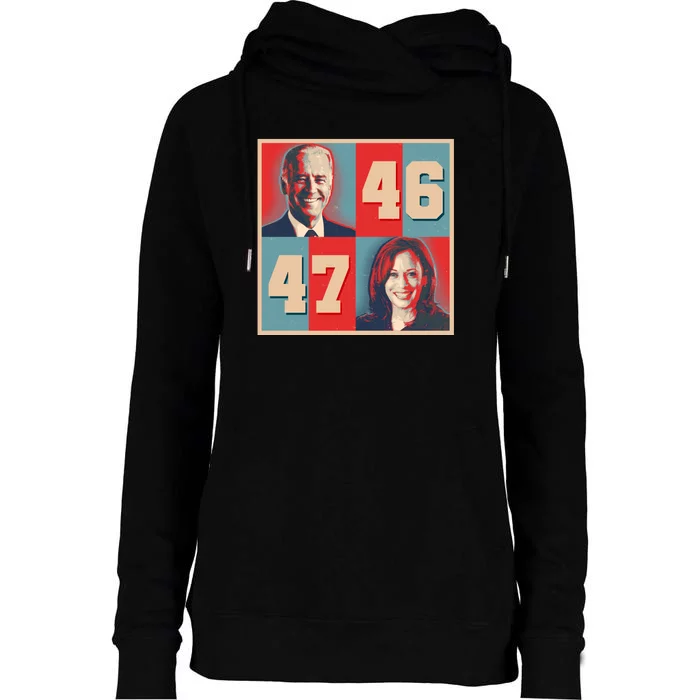 Joe Biden 46 Kamala Harris 47 Vintage Election Womens Funnel Neck Pullover Hood