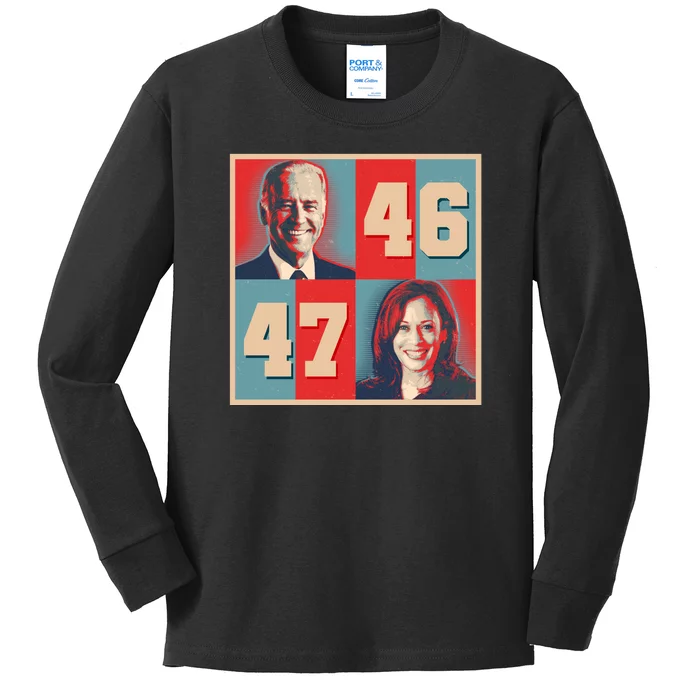 Joe Biden 46 Kamala Harris 47 Vintage Election Kids Long Sleeve Shirt