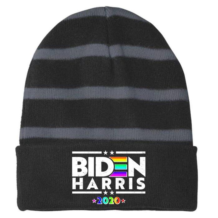 Joe Biden Kamala Harris LGBT Rainbow Stars logo Striped Beanie with Solid Band