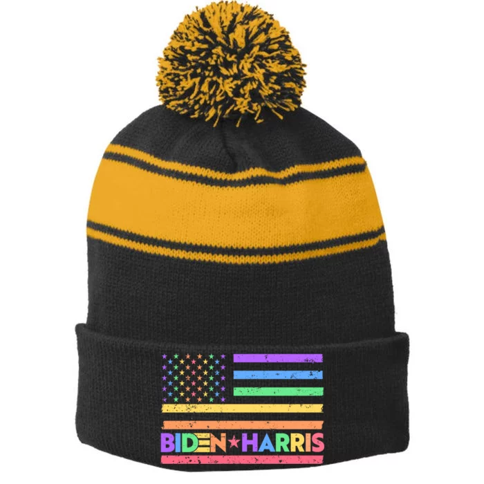 Joe Biden Kamala Harris LGBT USA Flag Stripe Pom Pom Beanie