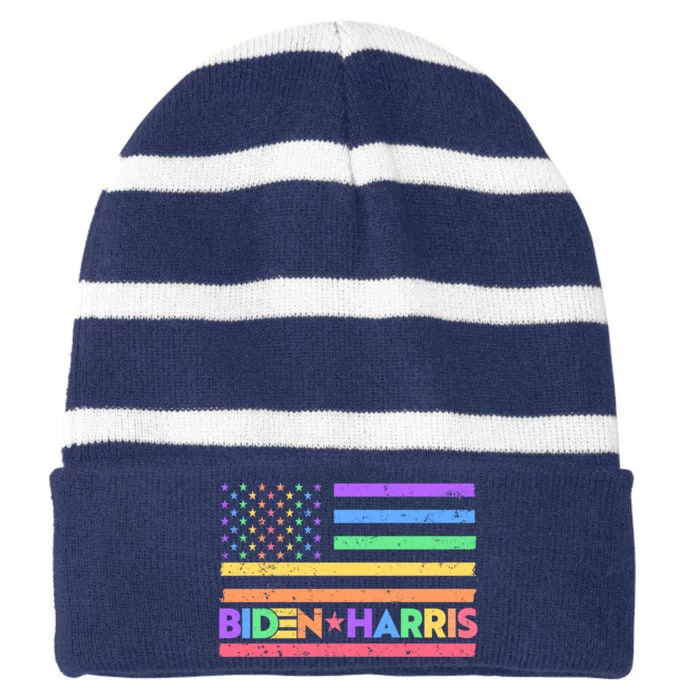 Joe Biden Kamala Harris LGBT USA Flag Striped Beanie with Solid Band