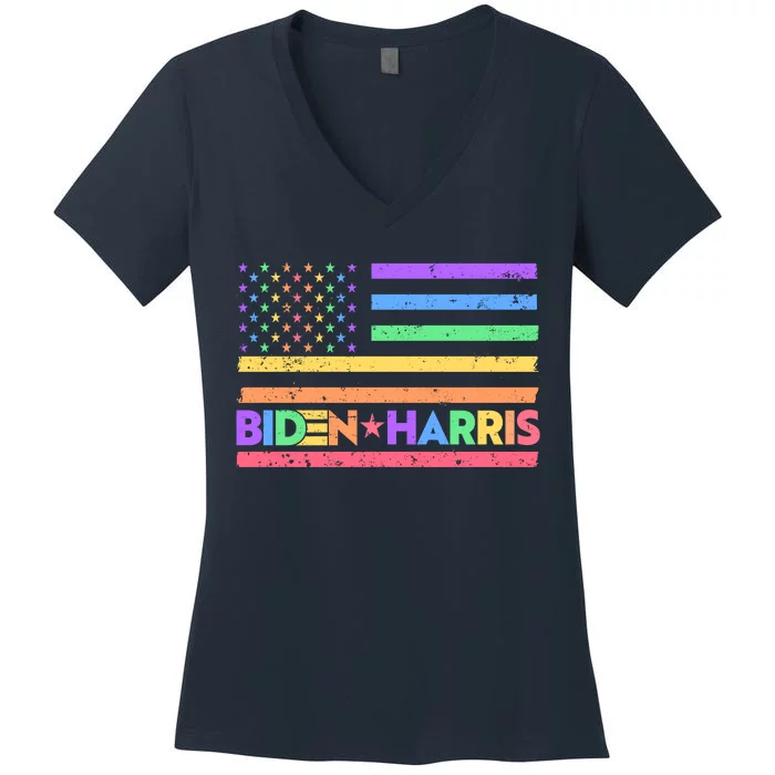 Joe Biden Kamala Harris LGBT USA Flag Women's V-Neck T-Shirt