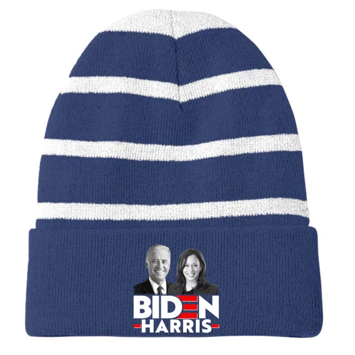 Joe Biden Kamala Harris Portraits 2020 Striped Beanie with Solid Band