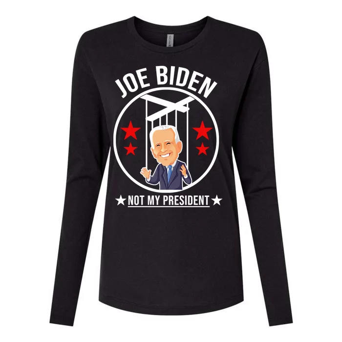 Joe Biden Not My President Puppet Funny Womens Cotton Relaxed Long Sleeve T-Shirt