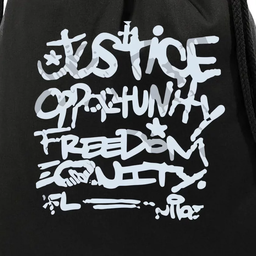 Justice Opportunity Equity Freedom Drawstring Bag