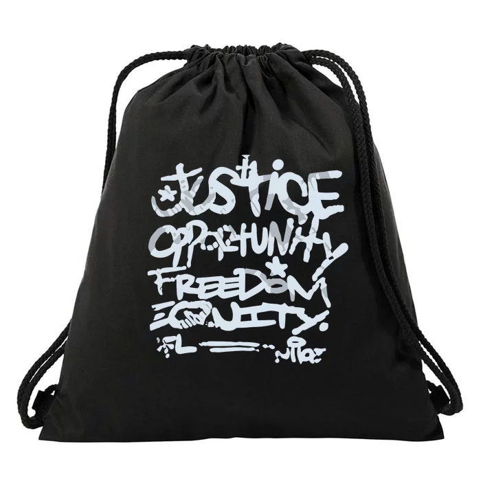 Justice Opportunity Equity Freedom Drawstring Bag