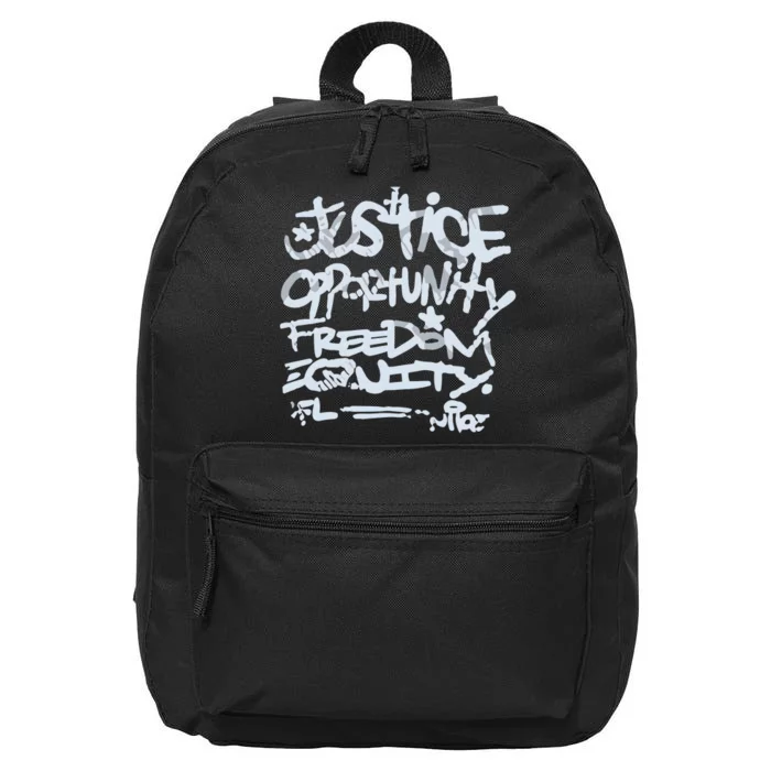 Justice Opportunity Equity Freedom 16 in Basic Backpack