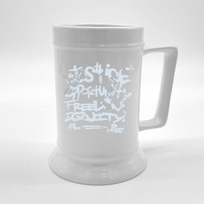 Justice Opportunity Equity Freedom Front & Back Beer Stein