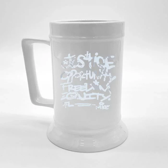 Justice Opportunity Equity Freedom Front & Back Beer Stein