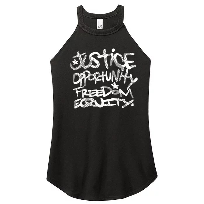 Justice Opportunity Equity Freedom Women’s Perfect Tri Rocker Tank