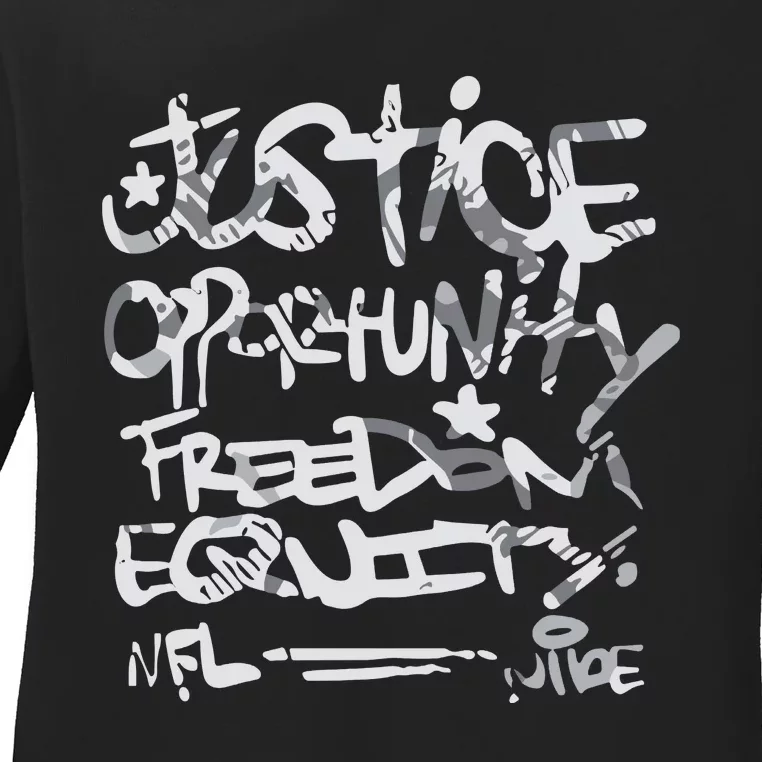 Justice Opportunity Equity Freedom Ladies Long Sleeve Shirt