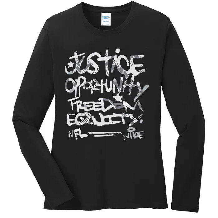 Justice Opportunity Equity Freedom Ladies Long Sleeve Shirt