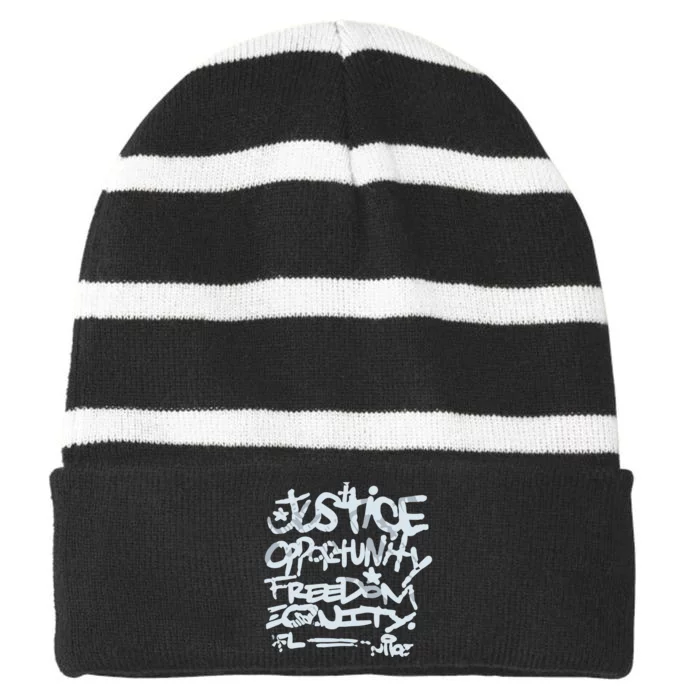 Justice Opportunity Equity Freedom L Striped Beanie with Solid Band