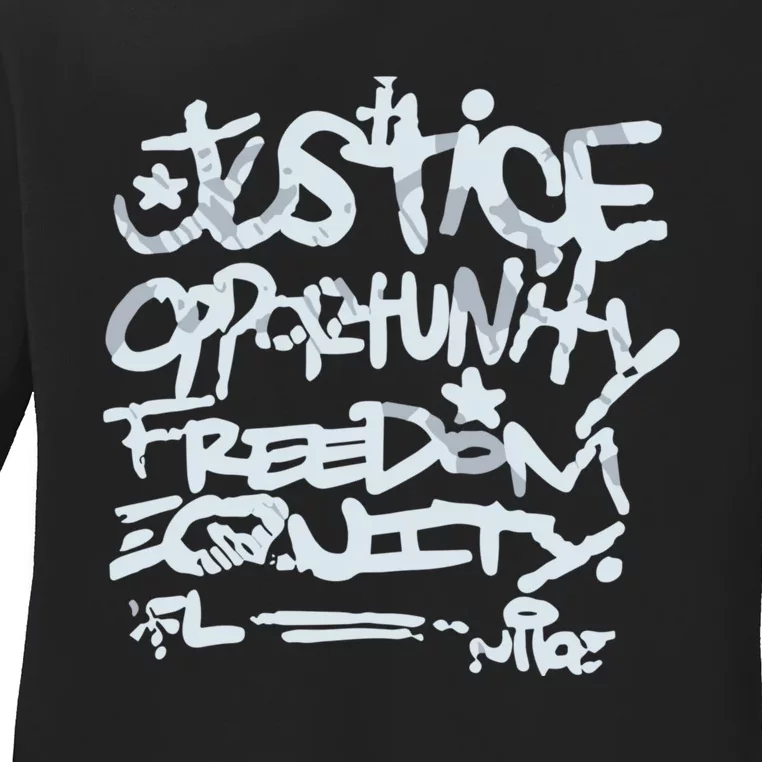 Justice Opportunity Equity Freedom L Ladies Long Sleeve Shirt