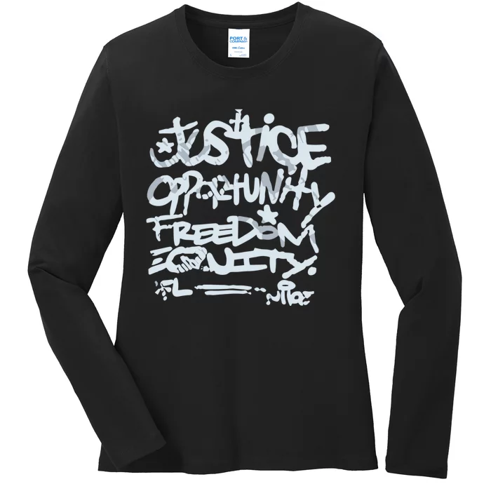 Justice Opportunity Equity Freedom L Ladies Long Sleeve Shirt