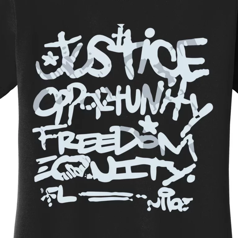 Justice Opportunity Equity Freedom L Women's T-Shirt