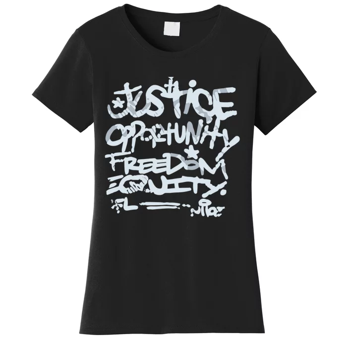 Justice Opportunity Equity Freedom L Women's T-Shirt