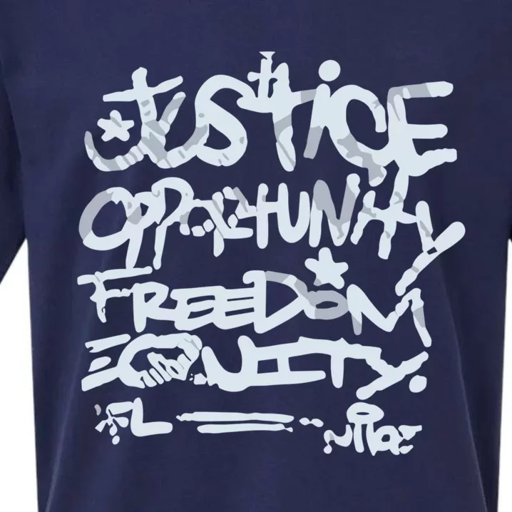 Justice Opportunity Equity Freedom L Sueded Cloud Jersey T-Shirt